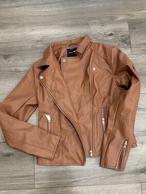 Fashion Nova Brown Faux Leather Moto Jacket